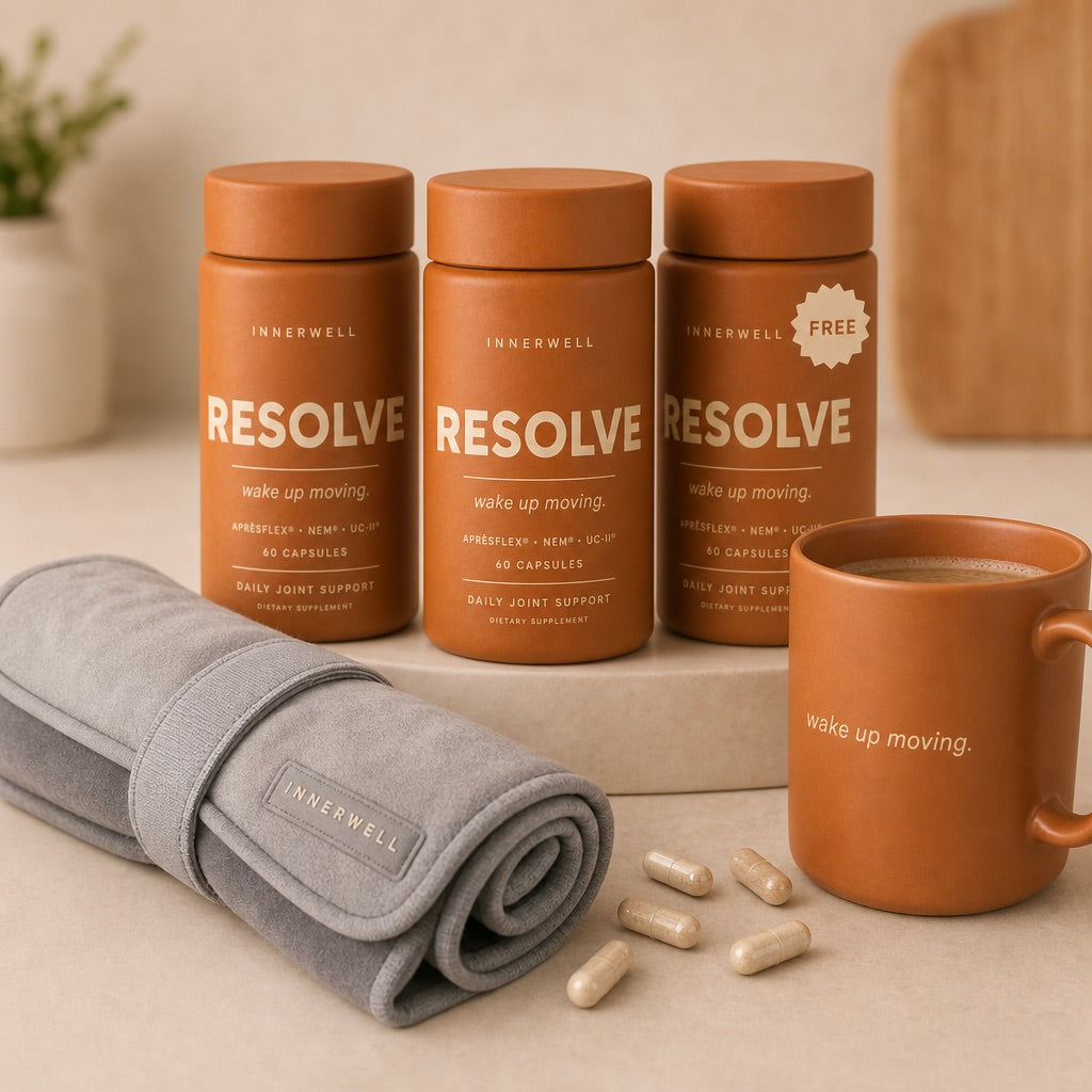 Three Resolve bottles with free comfort wrap and morning mug