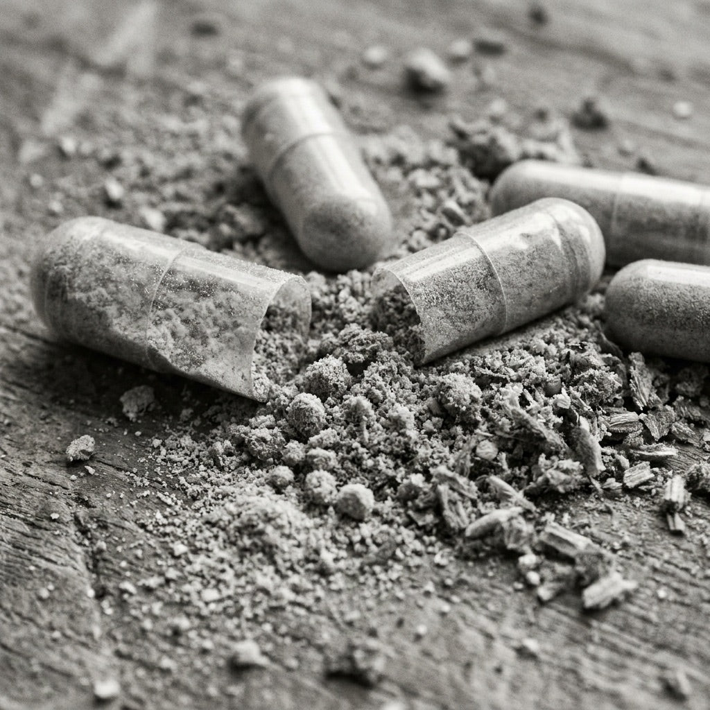 Supplement capsules broken open