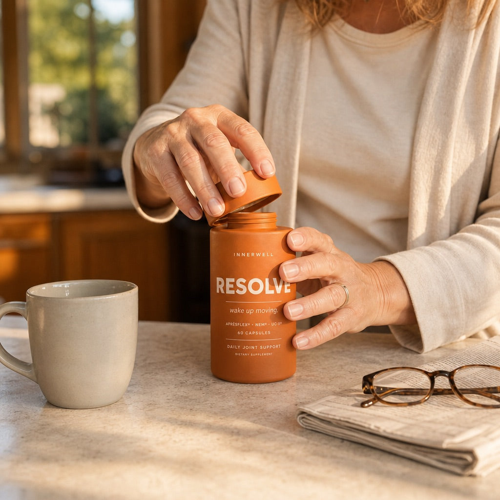 Opening the Resolve bottle at the kitchen counter